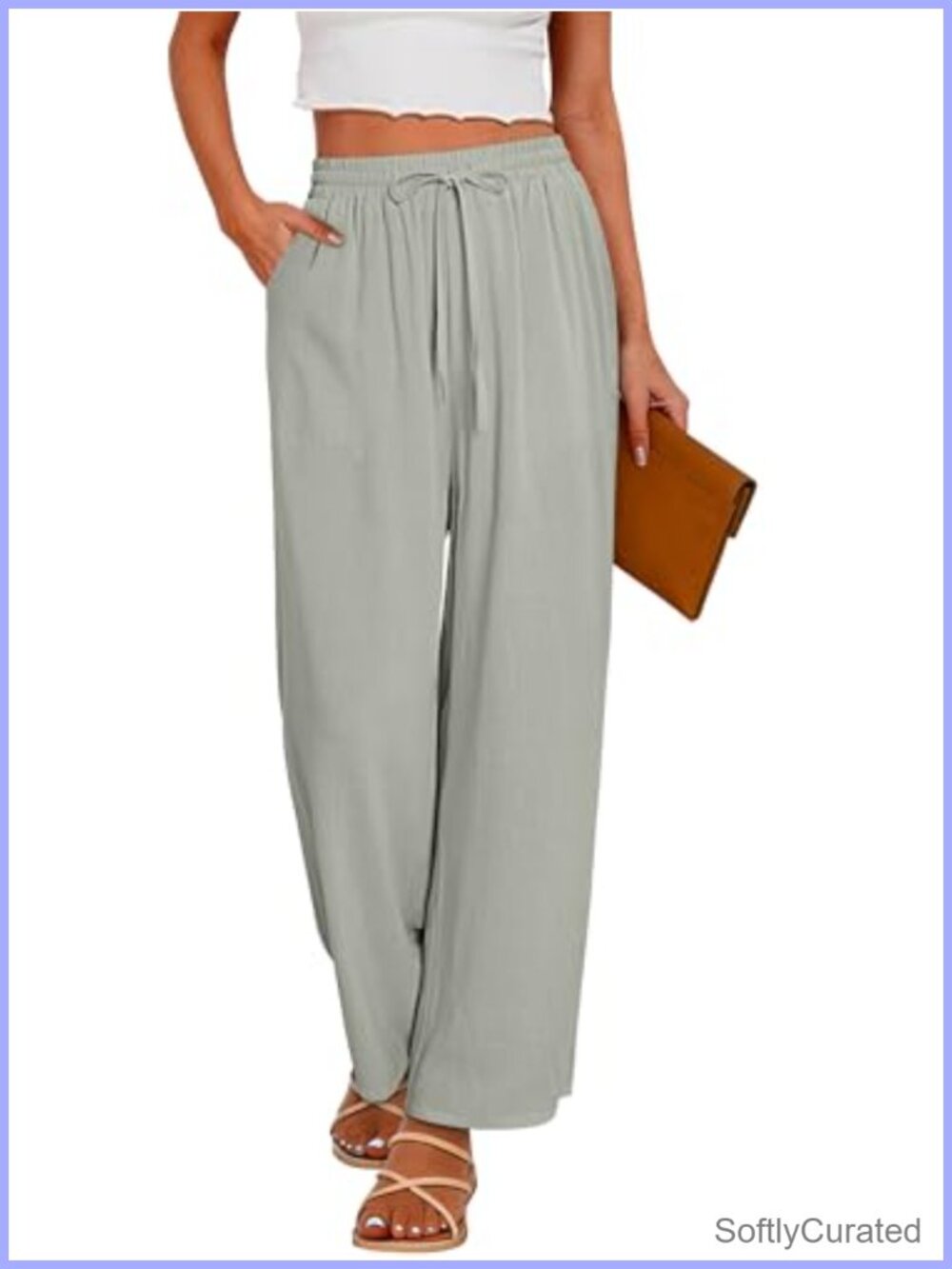 Wide Leg Cotton Linen Palazzo Pants Pull On High Rise Casual Vacation